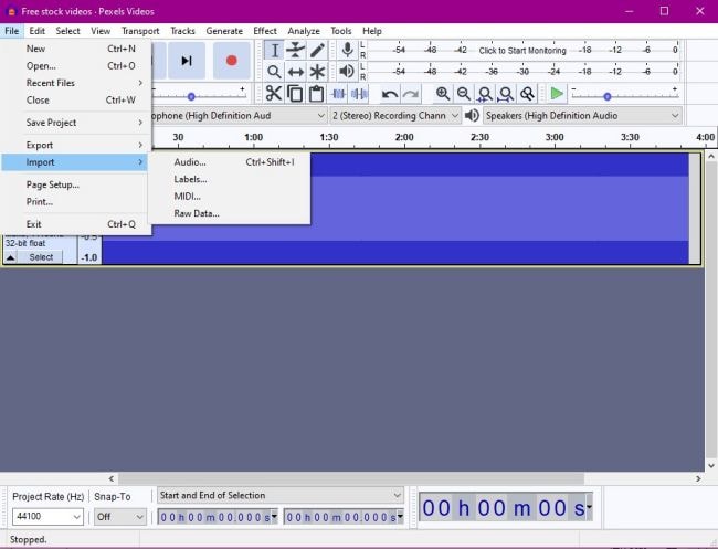 extract audio from video with Audacity step1