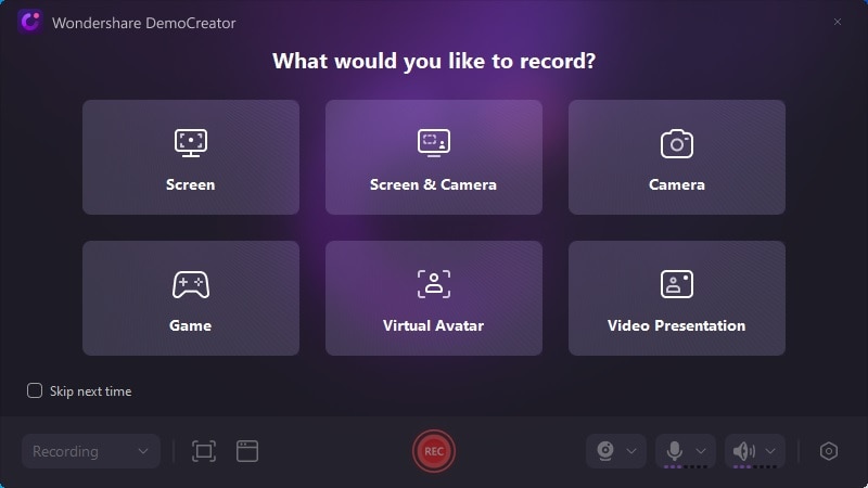 recording options interface