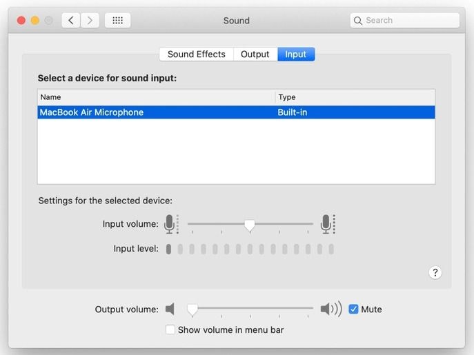 select a microphone as sound input