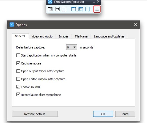 free screen recorder general settings