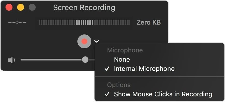 interfaz de grabación del reproductor quicktime