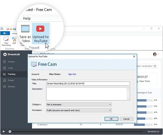 faça upload de vídeos com Freecam