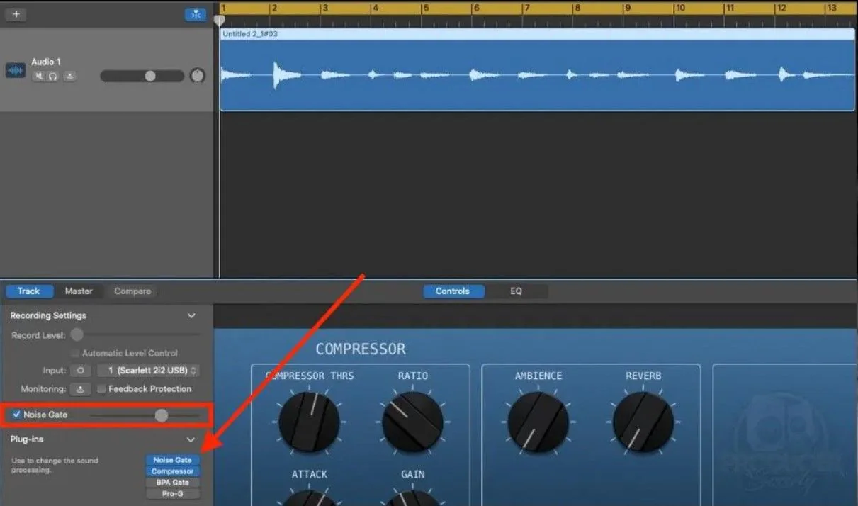 enable noise gate in garageband