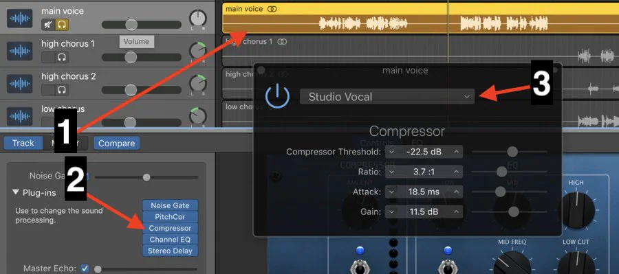 establecer compresión en garageband