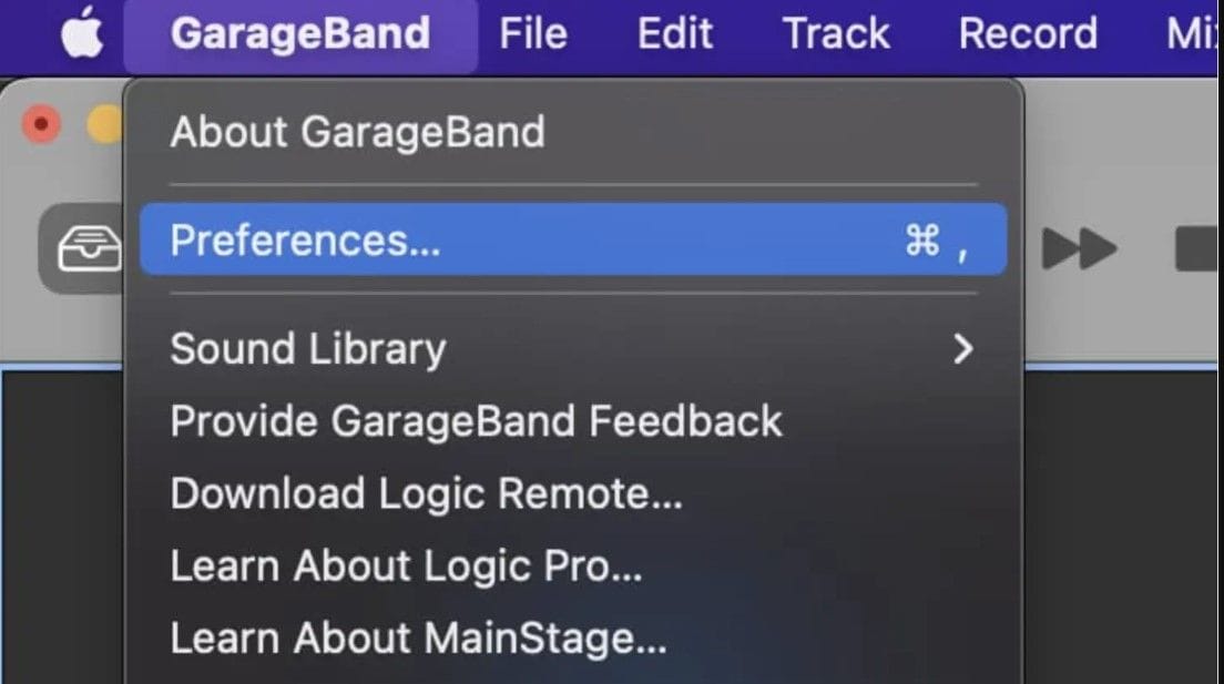 set preferences in garageband