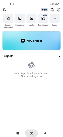 add a new project to capcut android