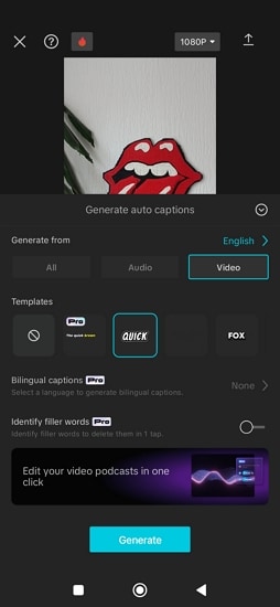 generate captions in capcut android
