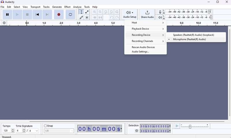 select recording device on audacity