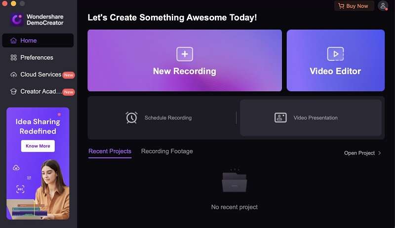 select new recording on wondershare democreator