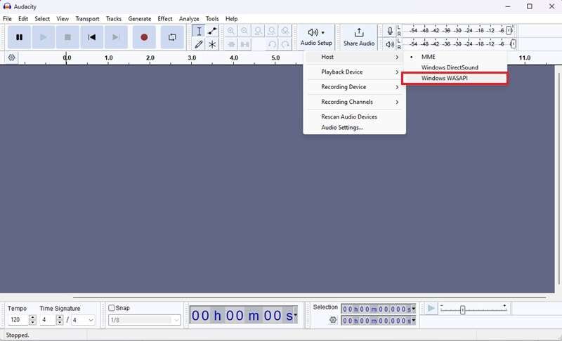 change the host setting on audacity