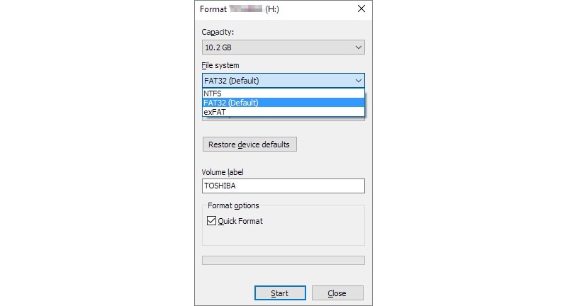 format the usb drive to fat32 