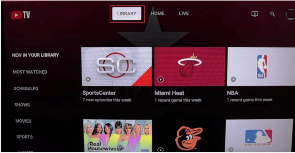 youtube tv library section 