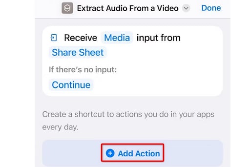 shortcuts audio extract add action  