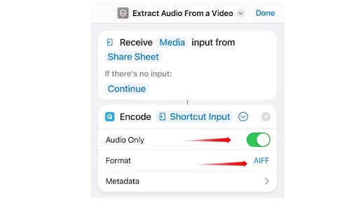 shortcuts audio extract audio only  