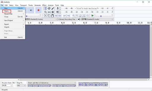 audacity audio extract from video open file