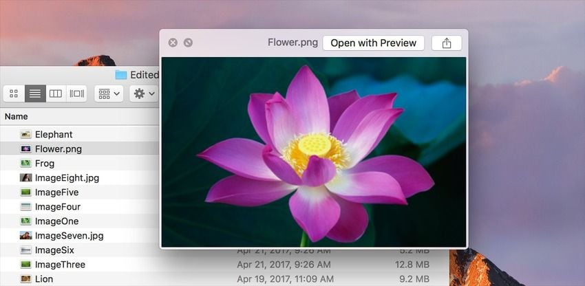 previsualización de capturas de pantalla en high sierra