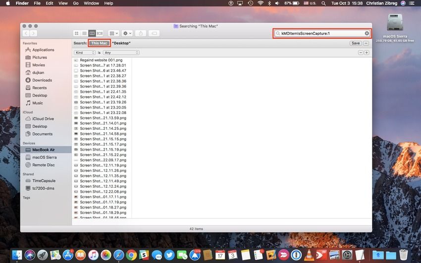 search for screenshots in this mac