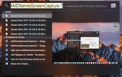 look for screenshots in spotlight