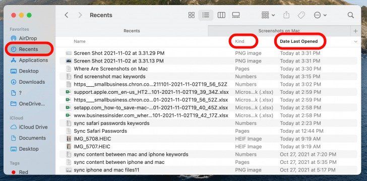 find recent files on a mac