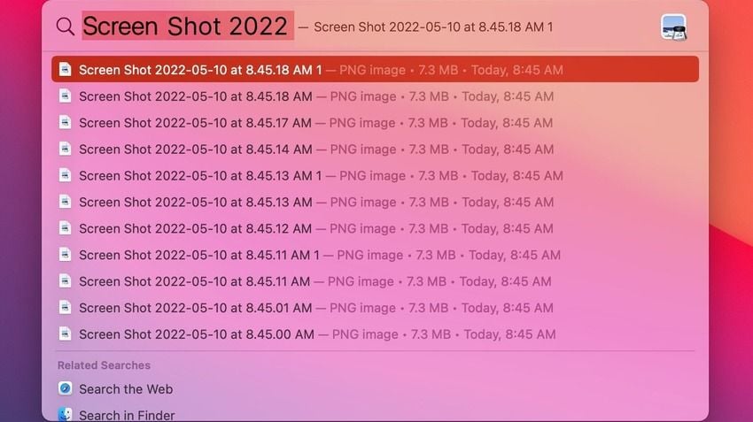 find mac screenshots in spotlight