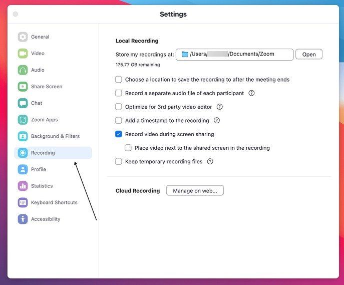 local recording settings