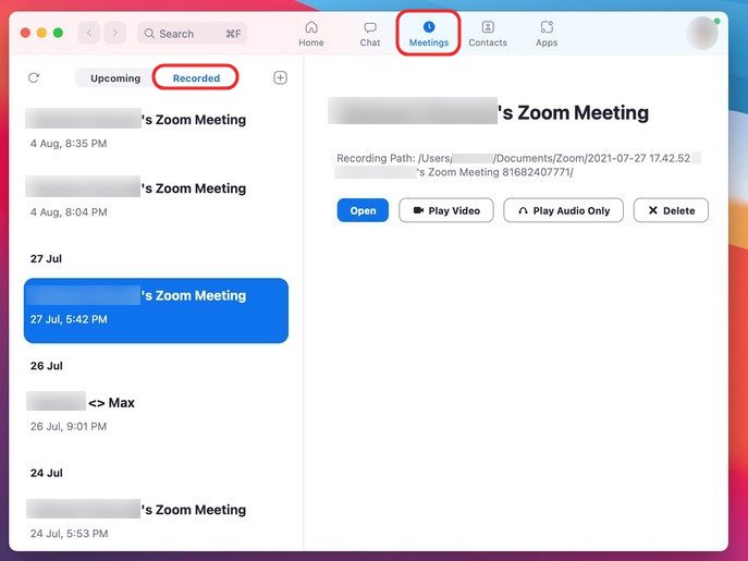 zoom recordings in a desktop client