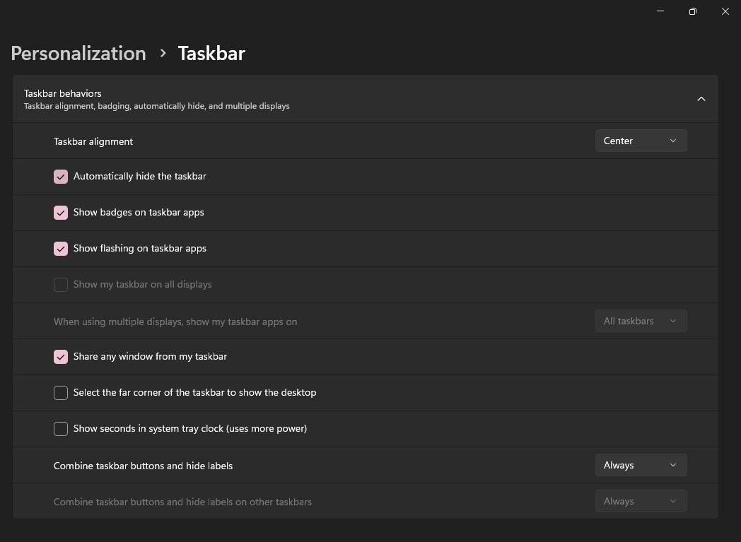 automatically hide taskbar in windows 11