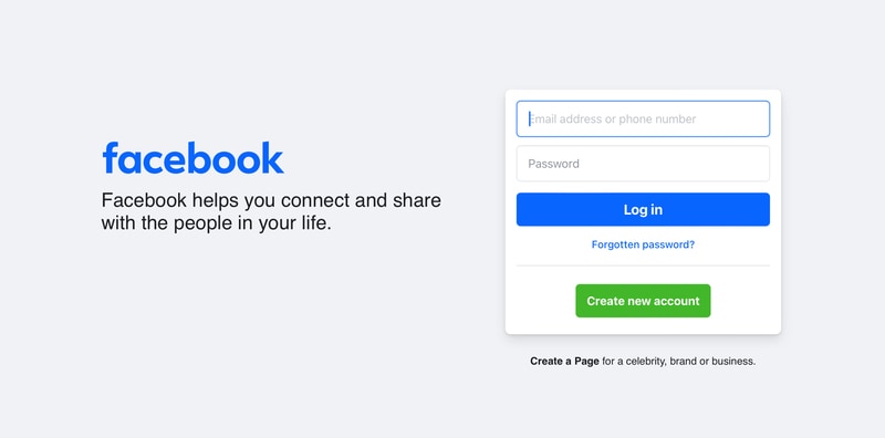 log in to your facebook account