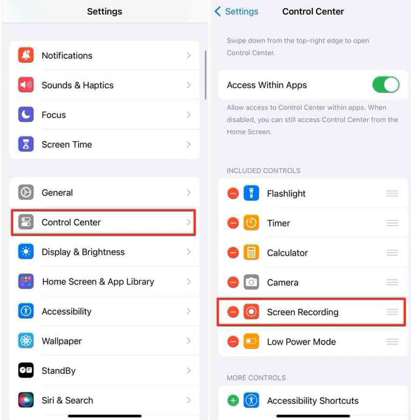 adding screen recorder to control centre on apple devices