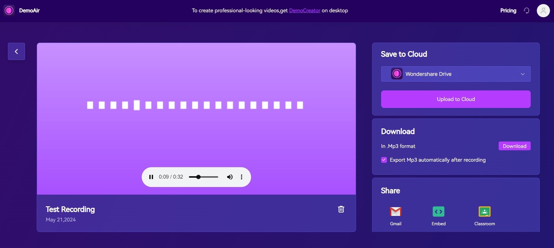 review and export the audio recording