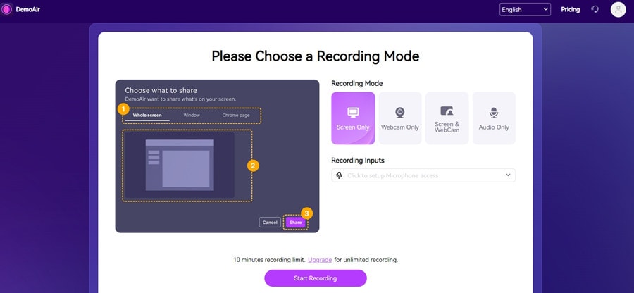 choose recording mode demoair 