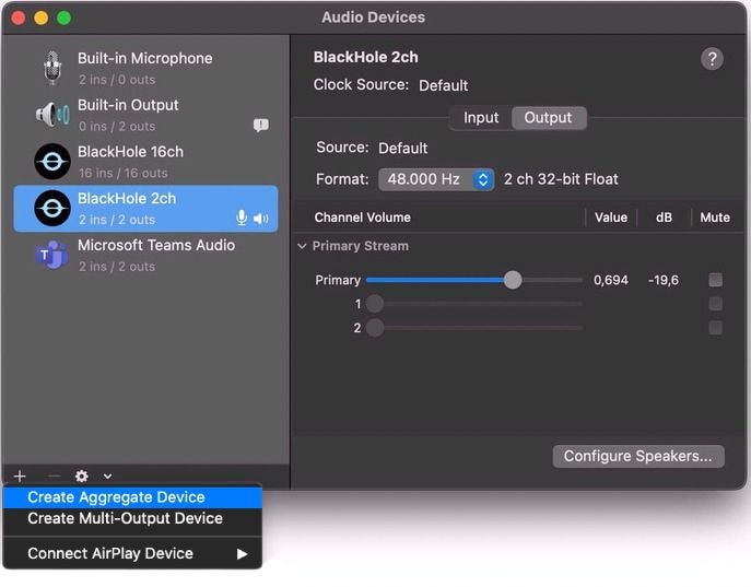 create an aggregate device