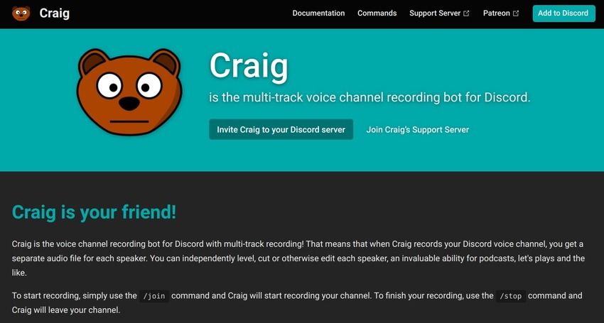 craig bot for discord voice recording