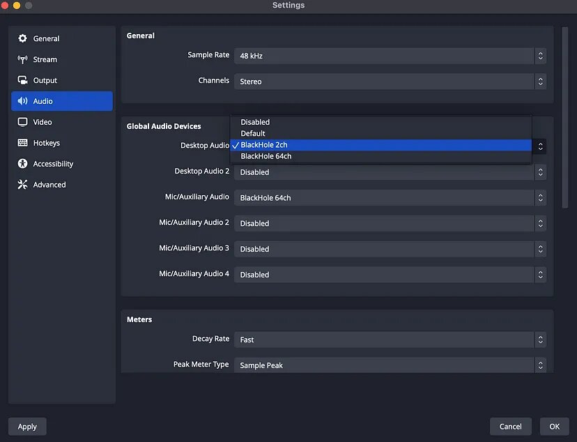 choose blackhole in global audio devices