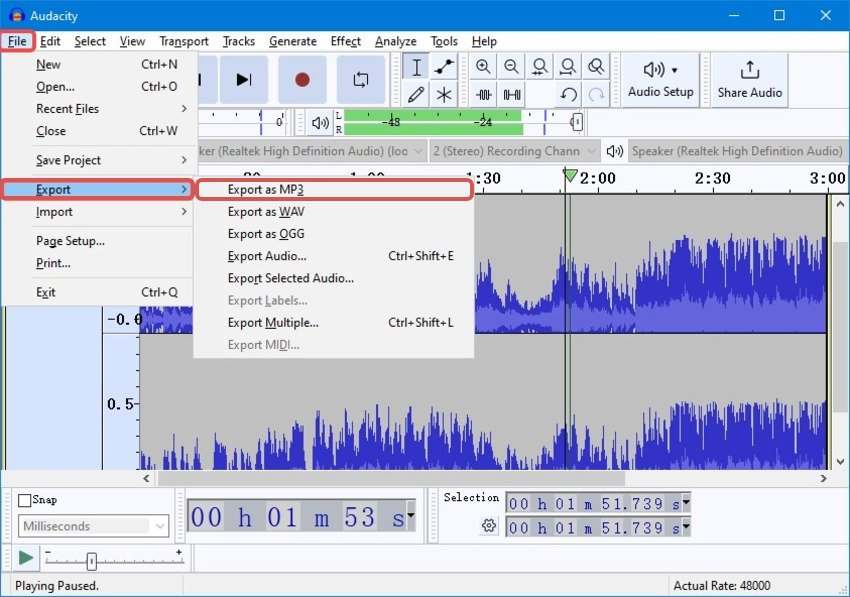 export the recording as mp3