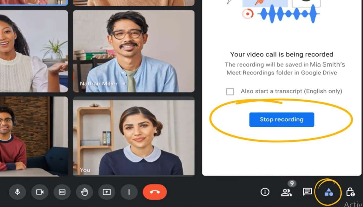 Stop google meet recording