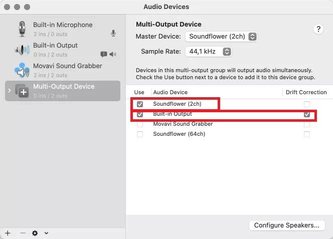 configure soundflower on a mac