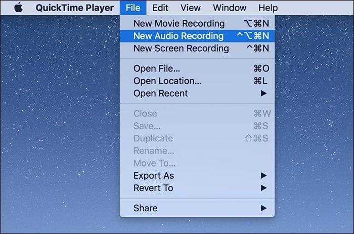 hacer una nueva grabación de audio con el reproductor quicktime