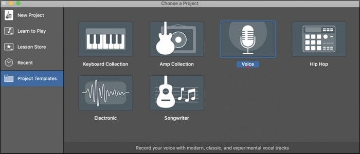 Inicie a gravação de voz usando o garageband. 