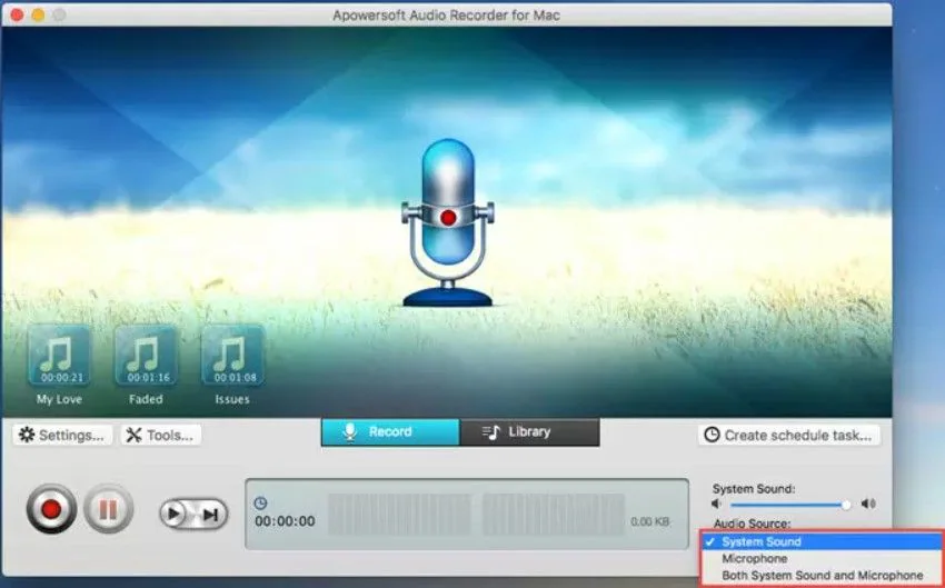 elegir fuente de audio en apowersoft formac