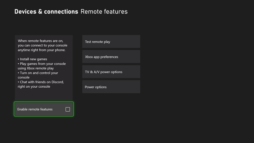 enable xbox remote features