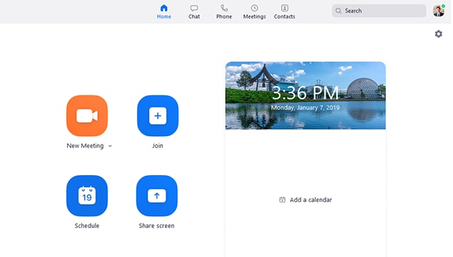 zoom meeting home screen