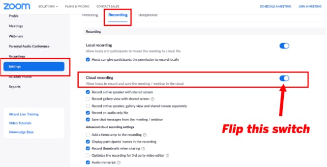 zoom meeting enable cloud recordings