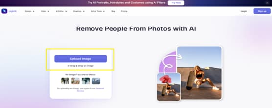 upload images to ai image person remover