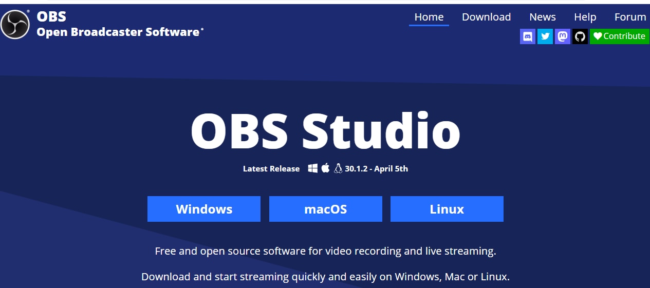 obs studio homepage 