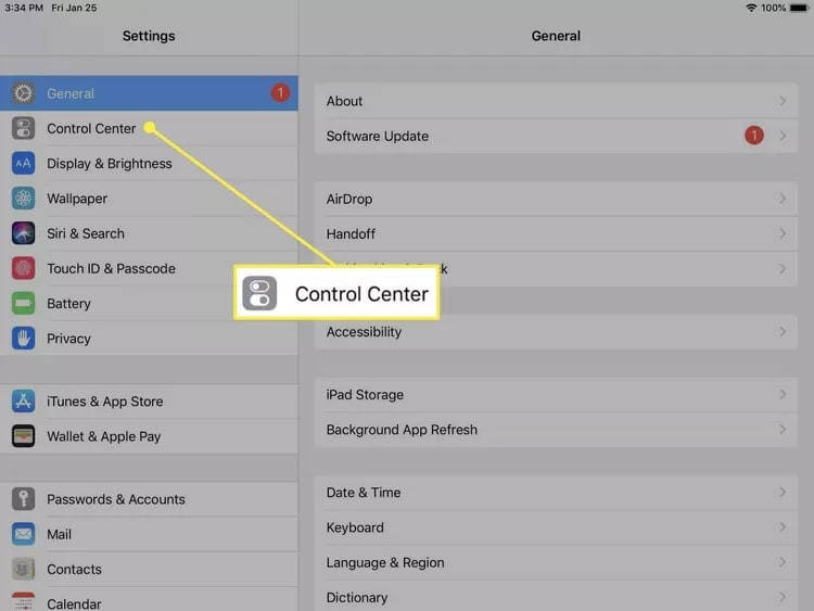 access control center from ipad settings