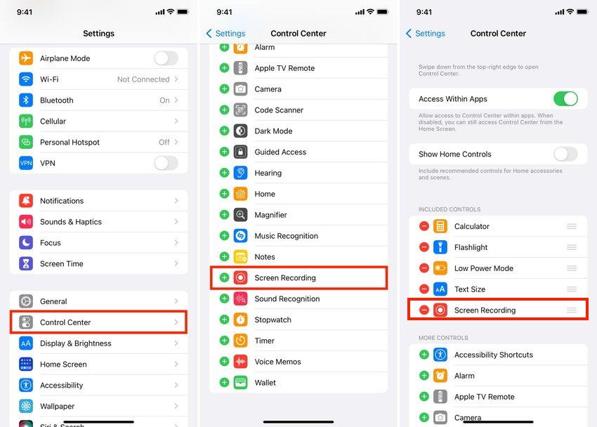 iphone screen recording settings