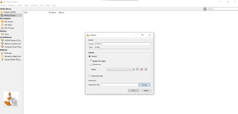 a screenshot showing how to select the destination file on vlc