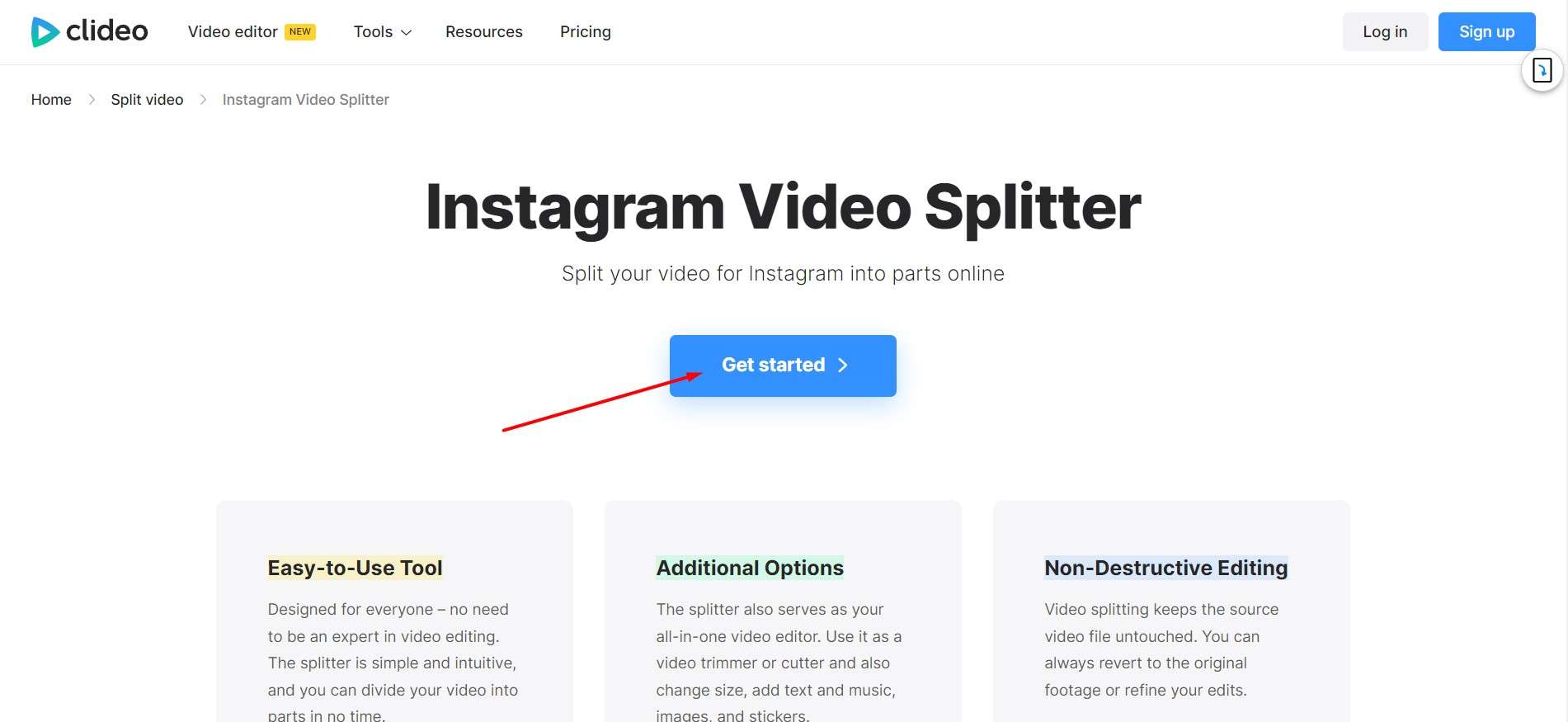 get started with clideo instagram video splitter 