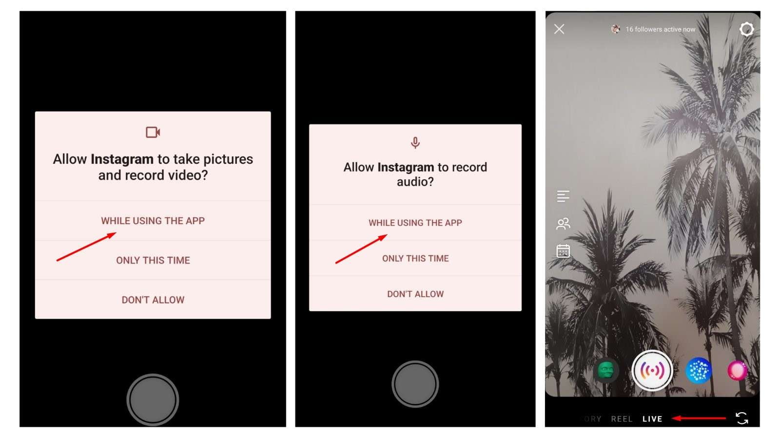 give instagram live permission to use camera and mic